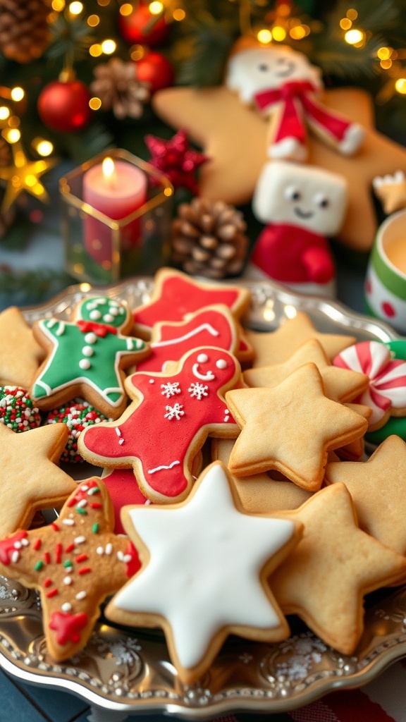 Classic 70s Christmas Cookies Recipe A variety of 70s Christmas cookies on a festive platter, including sugar cookies, gingerbread men, and spritz cookies.